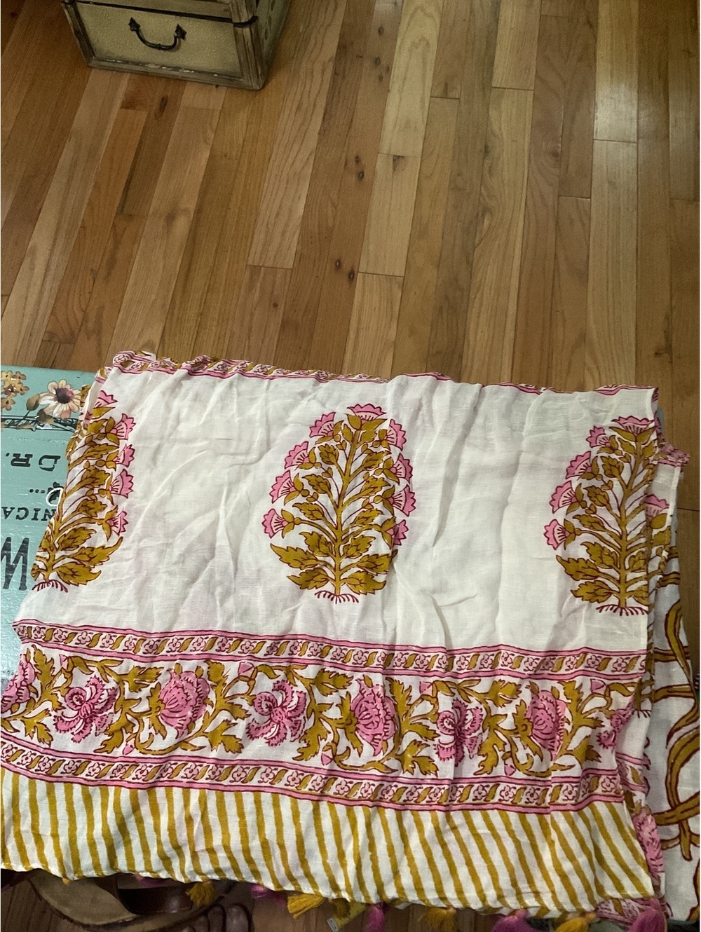 Spartina 449 Pink and Mustard Tassel Shawl/Wrap